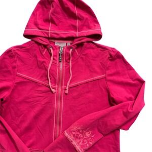 Athleta XS‎ Full Zip Hoodie Jacket Raspberry Pink Floral Detail Drawstring Women